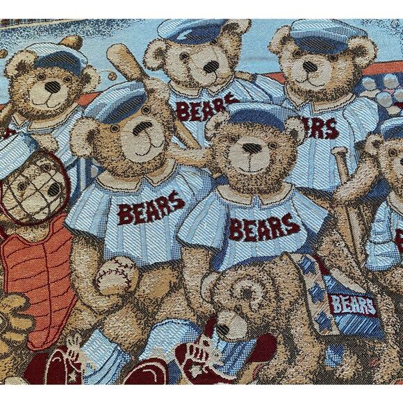 Goodwin Weavers Cotton Throw Afghan Fringe Bears Baseball Woven USA - Picture 5 of 7